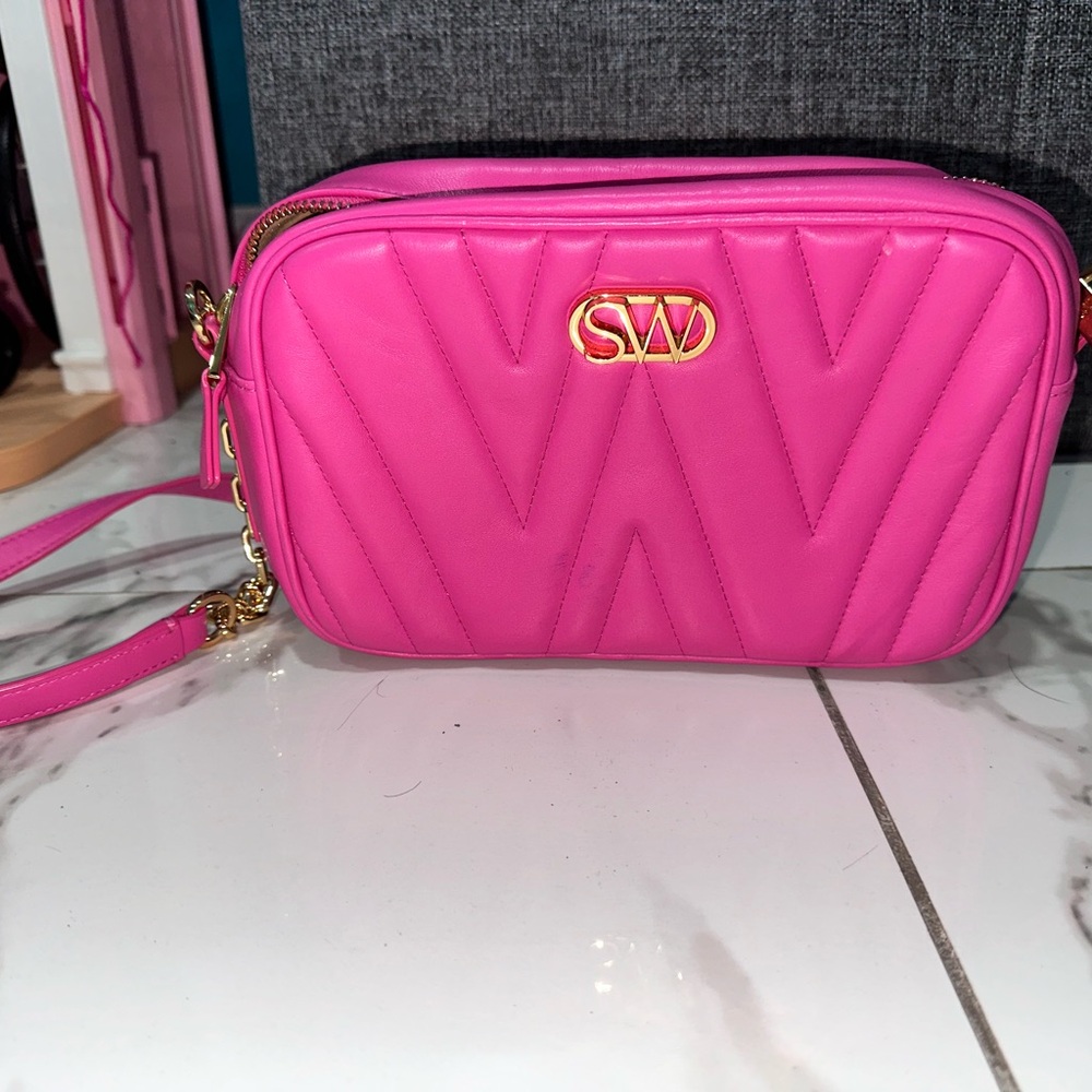 Stuart Weitzman Pink Quilted Crossbody Bag with Gold Hardware
